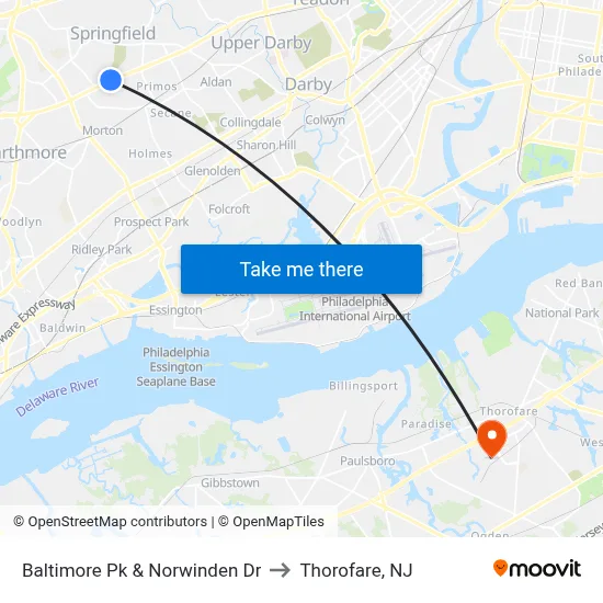 Baltimore Pk & Norwinden Dr to Thorofare, NJ map