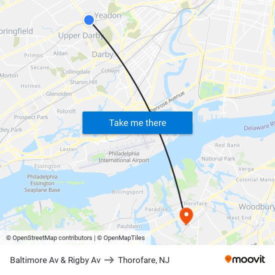 Baltimore Av & Rigby Av to Thorofare, NJ map