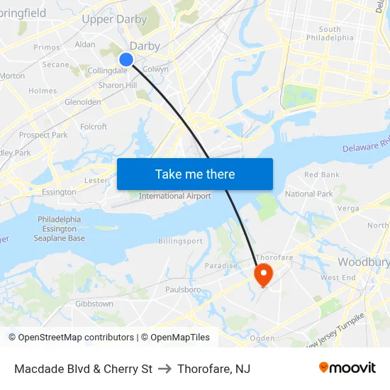 Macdade Blvd & Cherry St to Thorofare, NJ map