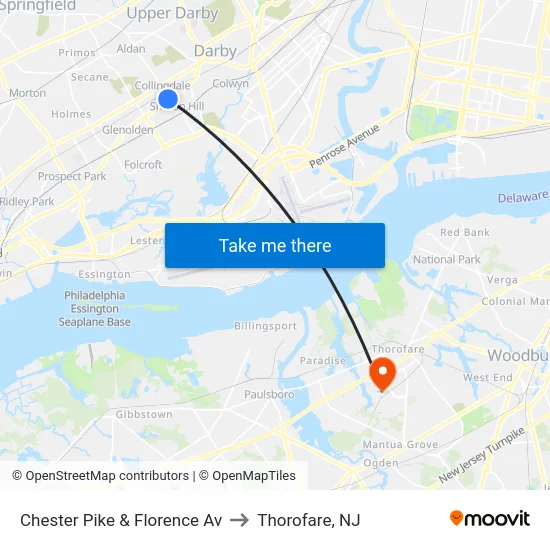 Chester Pike & Florence Av to Thorofare, NJ map