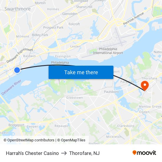 Harrah's Chester Casino to Thorofare, NJ map
