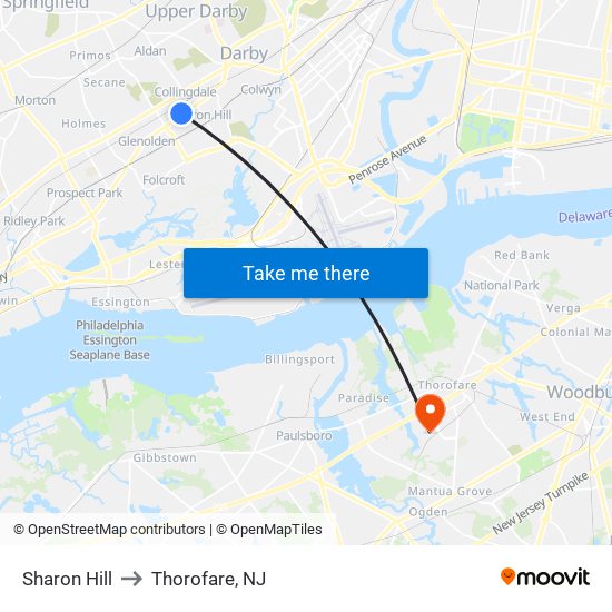 Sharon Hill to Thorofare, NJ map
