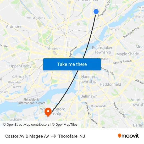 Castor Av & Magee Av to Thorofare, NJ map