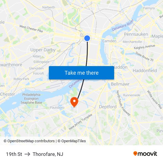 19th St to Thorofare, NJ map