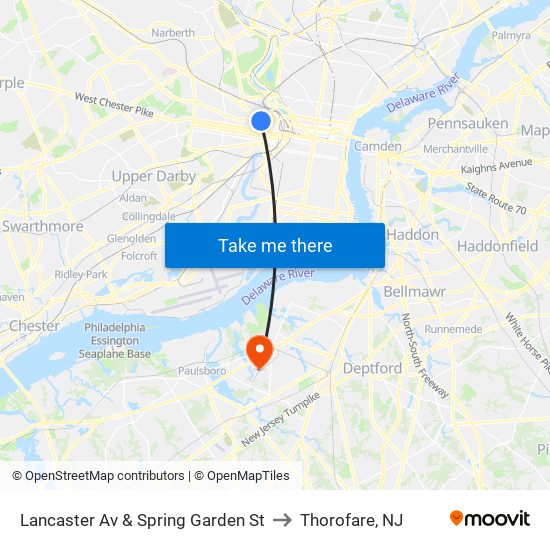 Lancaster Av & Spring Garden St to Thorofare, NJ map