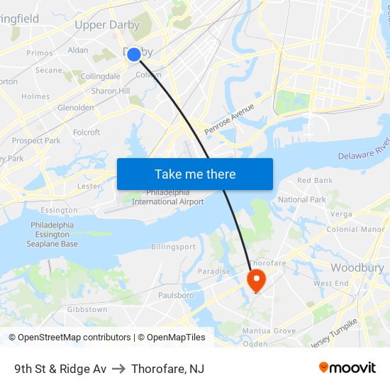 9th St & Ridge Av to Thorofare, NJ map