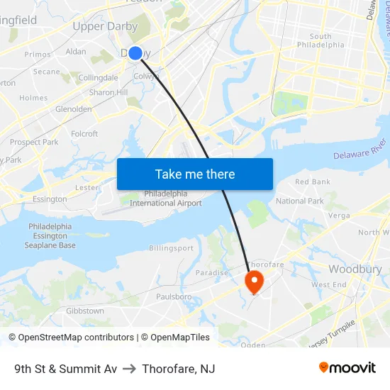 9th St & Summit Av to Thorofare, NJ map