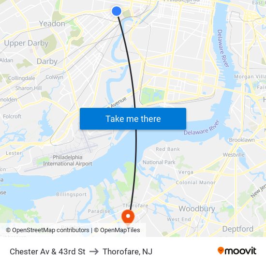 Chester Av & 43rd St to Thorofare, NJ map