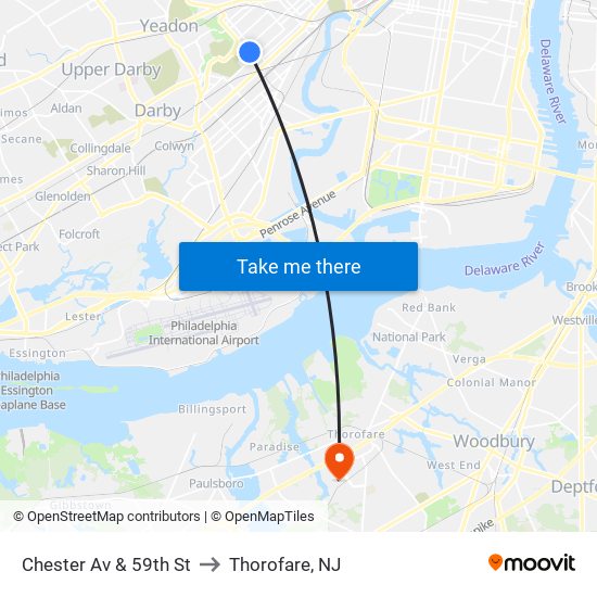 Chester Av & 59th St to Thorofare, NJ map