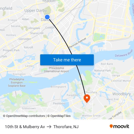 10th St & Mulberry Av to Thorofare, NJ map