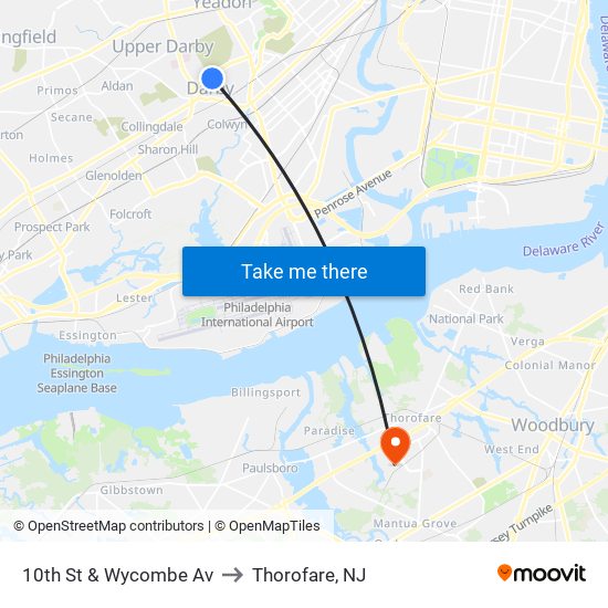 10th St & Wycombe Av to Thorofare, NJ map