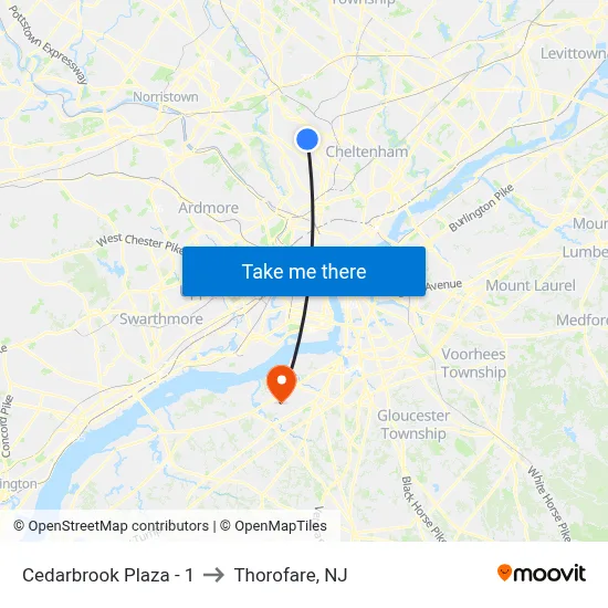 Cedarbrook Plaza - 1 to Thorofare, NJ map