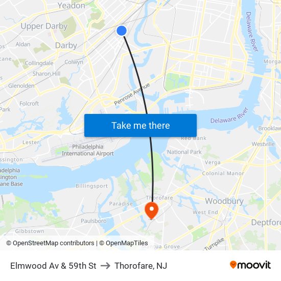 Elmwood Av & 59th St to Thorofare, NJ map