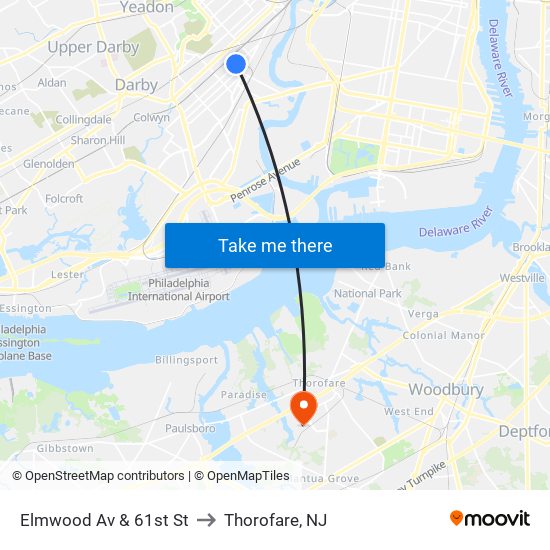 Elmwood Av & 61st St to Thorofare, NJ map