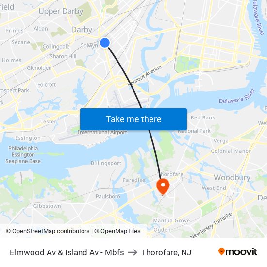 Elmwood Av & Island Av - Mbfs to Thorofare, NJ map