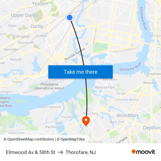Elmwood Av & 58th St to Thorofare, NJ map
