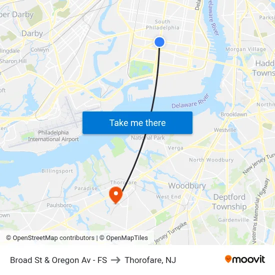 Broad St & Oregon Av - FS to Thorofare, NJ map