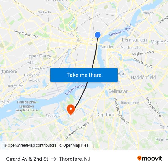 Girard Av & 2nd St to Thorofare, NJ map