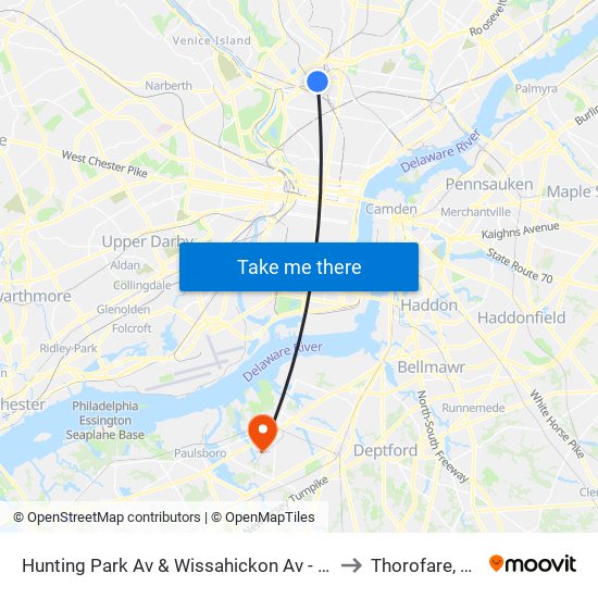 Hunting Park Av & Wissahickon Av - FS to Thorofare, NJ map