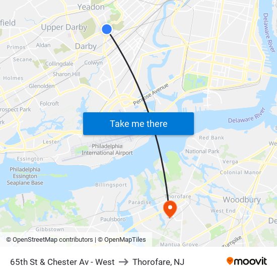 65th St & Chester Av - West to Thorofare, NJ map