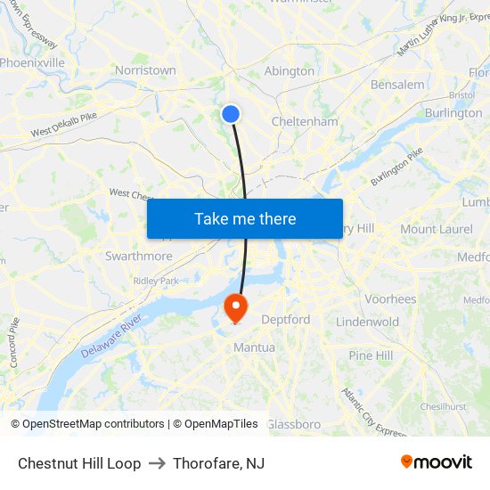 Chestnut Hill Loop to Thorofare, NJ map