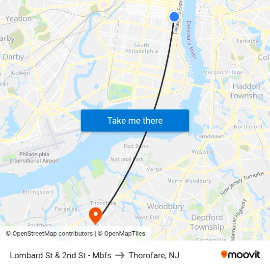 Lombard St & 2nd St - Mbfs to Thorofare, NJ map