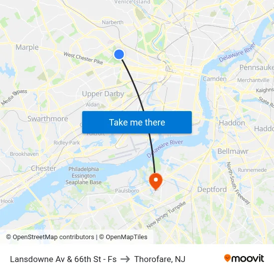 Lansdowne Av & 66th St - Fs to Thorofare, NJ map