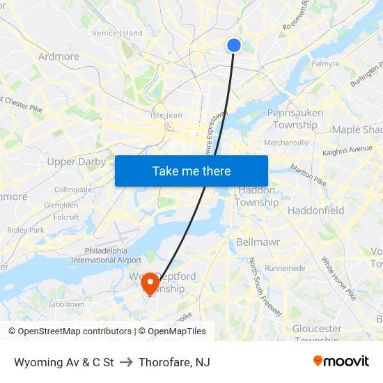 Wyoming Av & C St to Thorofare, NJ map