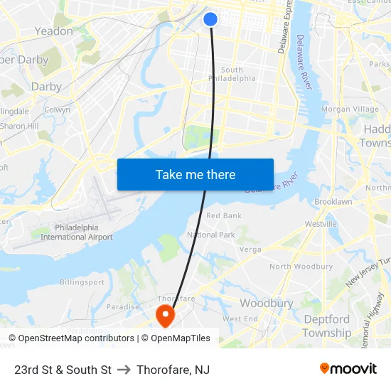 23rd St & South St to Thorofare, NJ map
