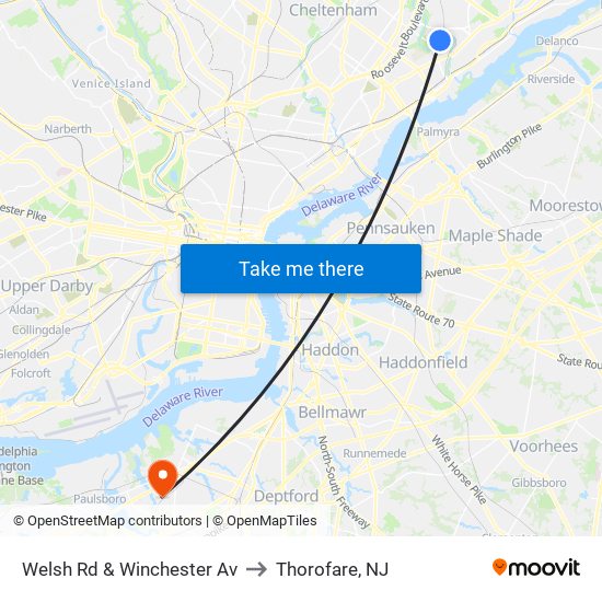 Welsh Rd & Winchester Av to Thorofare, NJ map