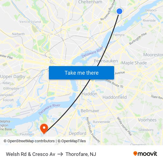 Welsh Rd & Cresco Av to Thorofare, NJ map