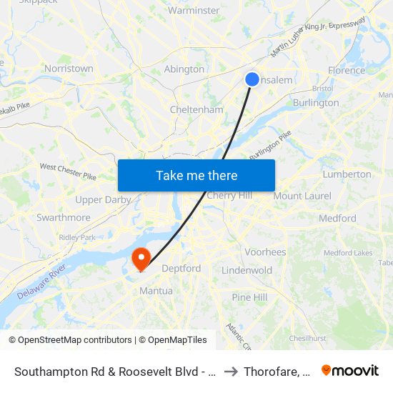 Southampton Rd & Roosevelt Blvd - FS to Thorofare, NJ map