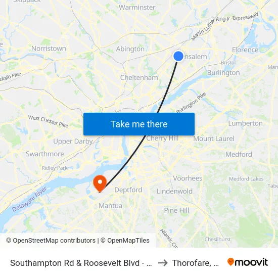 Southampton Rd & Roosevelt Blvd - FS to Thorofare, NJ map