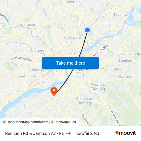 Red Lion Rd & Jamison Av - Fs to Thorofare, NJ map