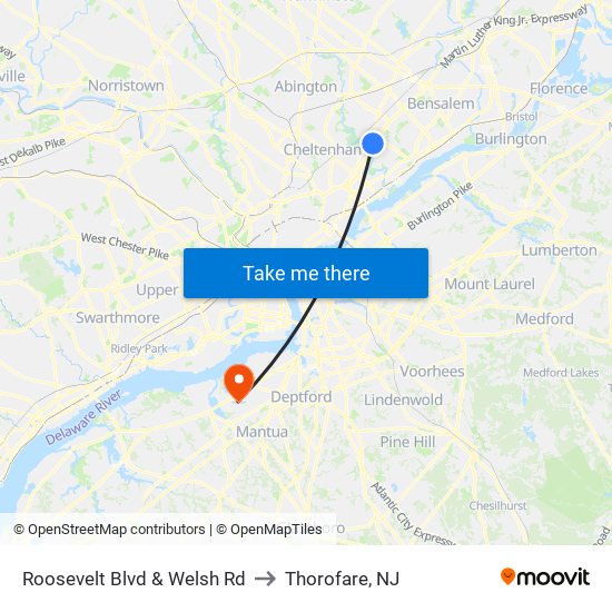 Roosevelt Blvd & Welsh Rd to Thorofare, NJ map