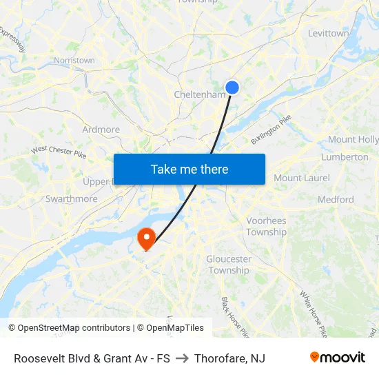 Roosevelt Blvd & Grant Av - FS to Thorofare, NJ map