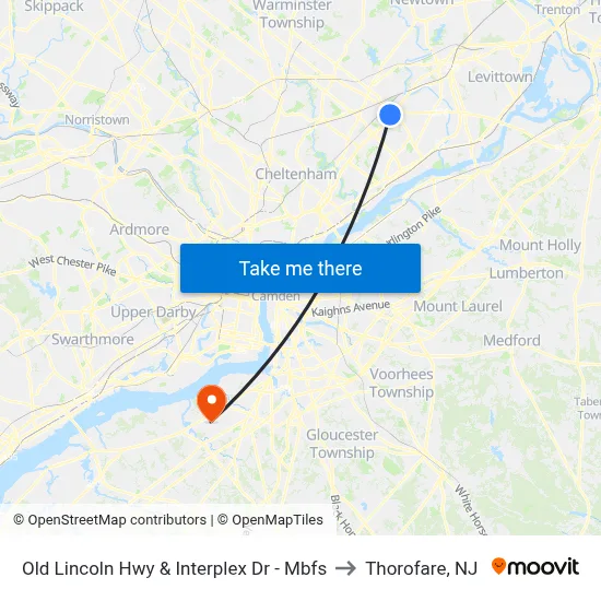 Old Lincoln Hwy & Interplex Dr - Mbfs to Thorofare, NJ map
