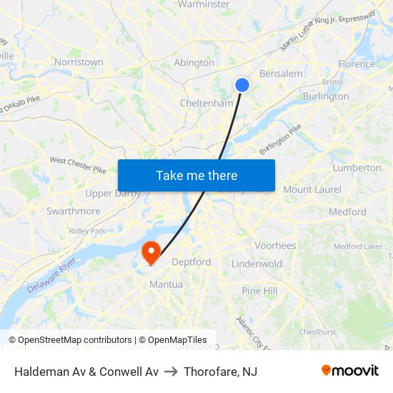 Haldeman Av & Conwell Av to Thorofare, NJ map