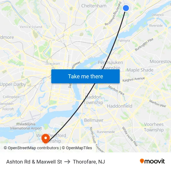 Ashton Rd & Maxwell St to Thorofare, NJ map