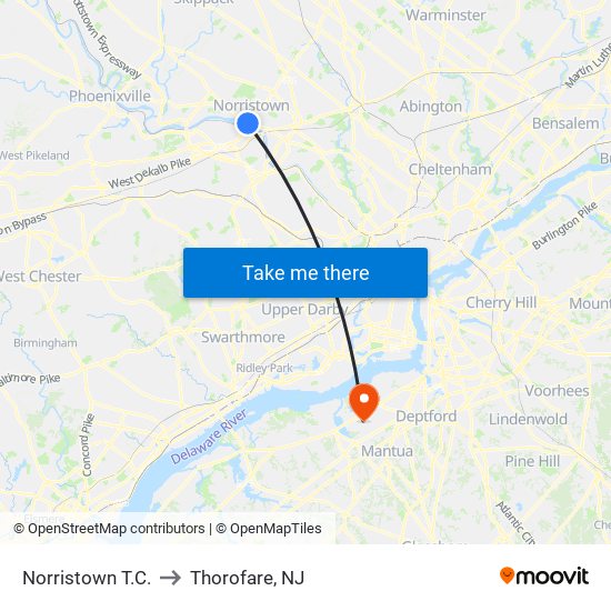 Norristown T.C. to Thorofare, NJ map