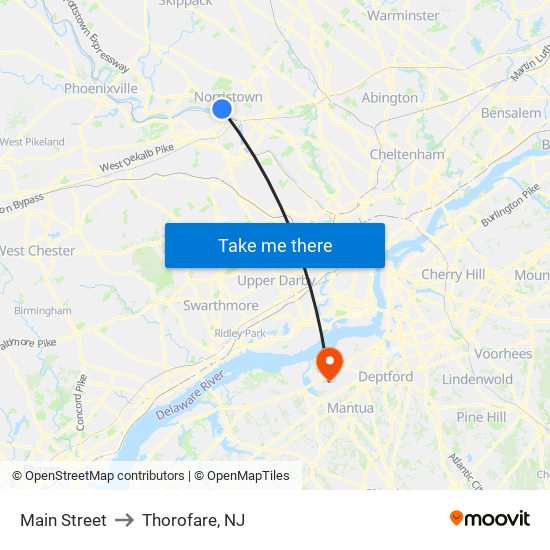 Main Street to Thorofare, NJ map