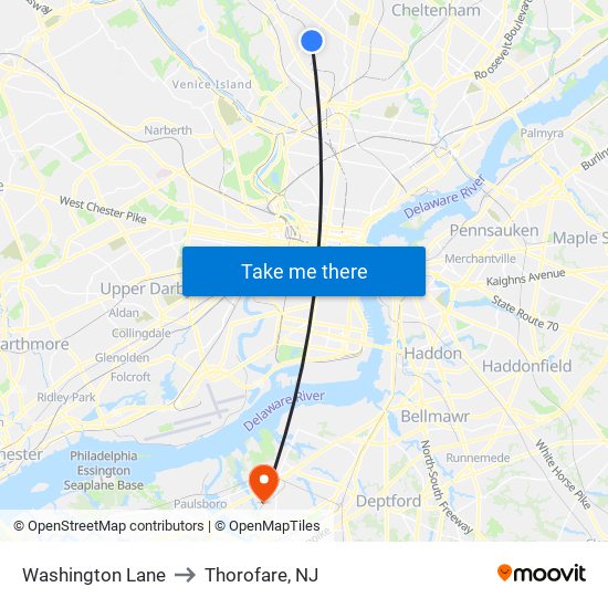 Washington Lane to Thorofare, NJ map