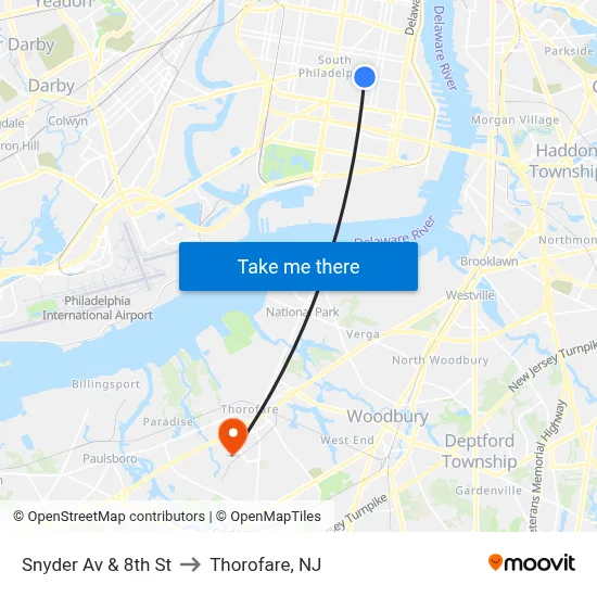 Snyder Av & 8th St to Thorofare, NJ map