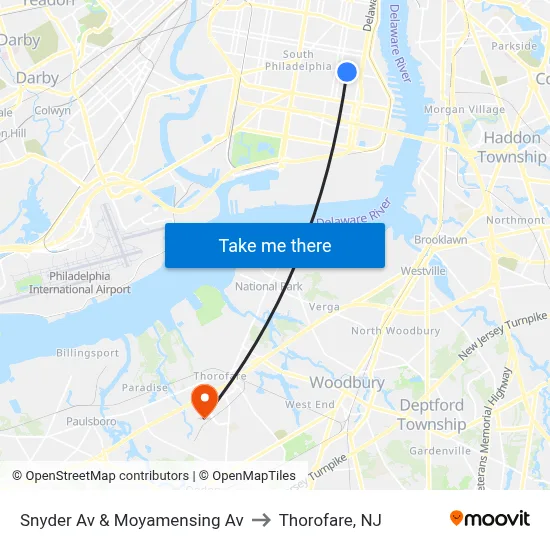 Snyder Av & Moyamensing Av to Thorofare, NJ map