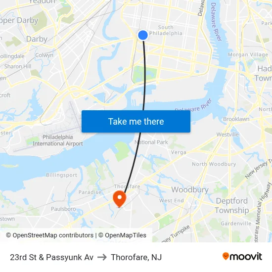 23rd St & Passyunk Av to Thorofare, NJ map