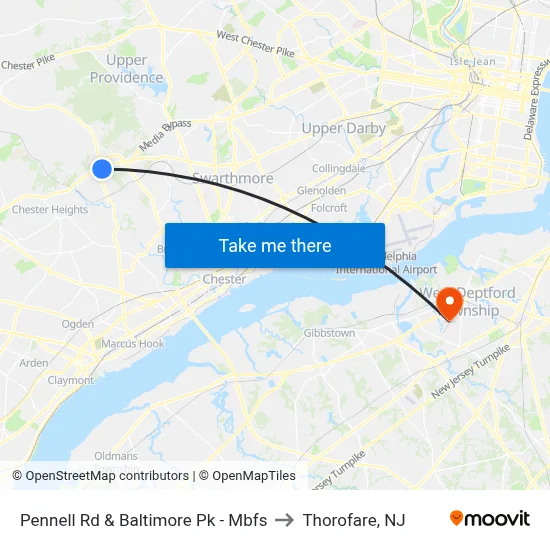 Pennell Rd & Baltimore Pk - Mbfs to Thorofare, NJ map