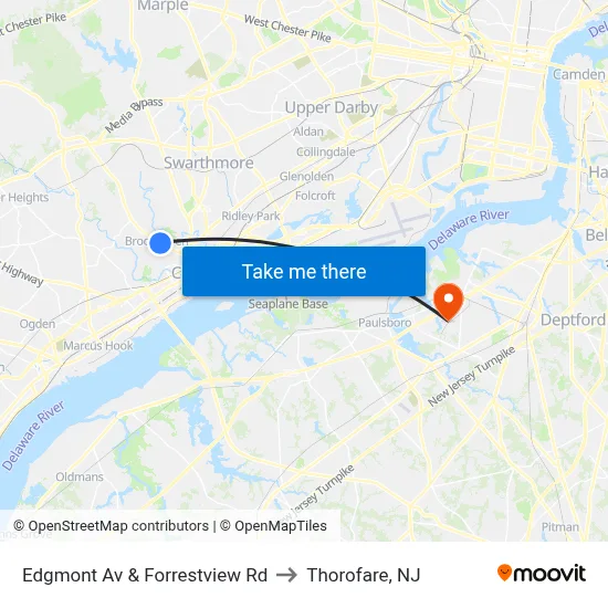 Edgmont Av & Forrestview Rd to Thorofare, NJ map