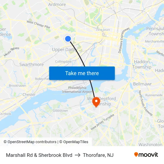 Marshall Rd & Sherbrook Blvd to Thorofare, NJ map