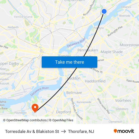 Torresdale Av & Blakiston St to Thorofare, NJ map