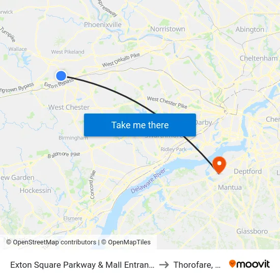 Exton Square Parkway & Mall Entrance to Thorofare, NJ map